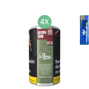 Pepe Rich Green 4 x Dosen mit Feuerzeug mit Elektronik-Zündung