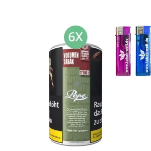 Pepe Rich Green 6 x Dosen mit Feuerzeugen mit Elektronik-Zündung