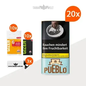 Pueblo Blue Feinschnitttabak 20x Beutel mit Gizeh Blättchen und Filter