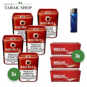 Red Bull „Special Blend“ Feinschnitt-Tabak (5 x 120g) + 600 Break Hülsen + 1 Feuerzeug