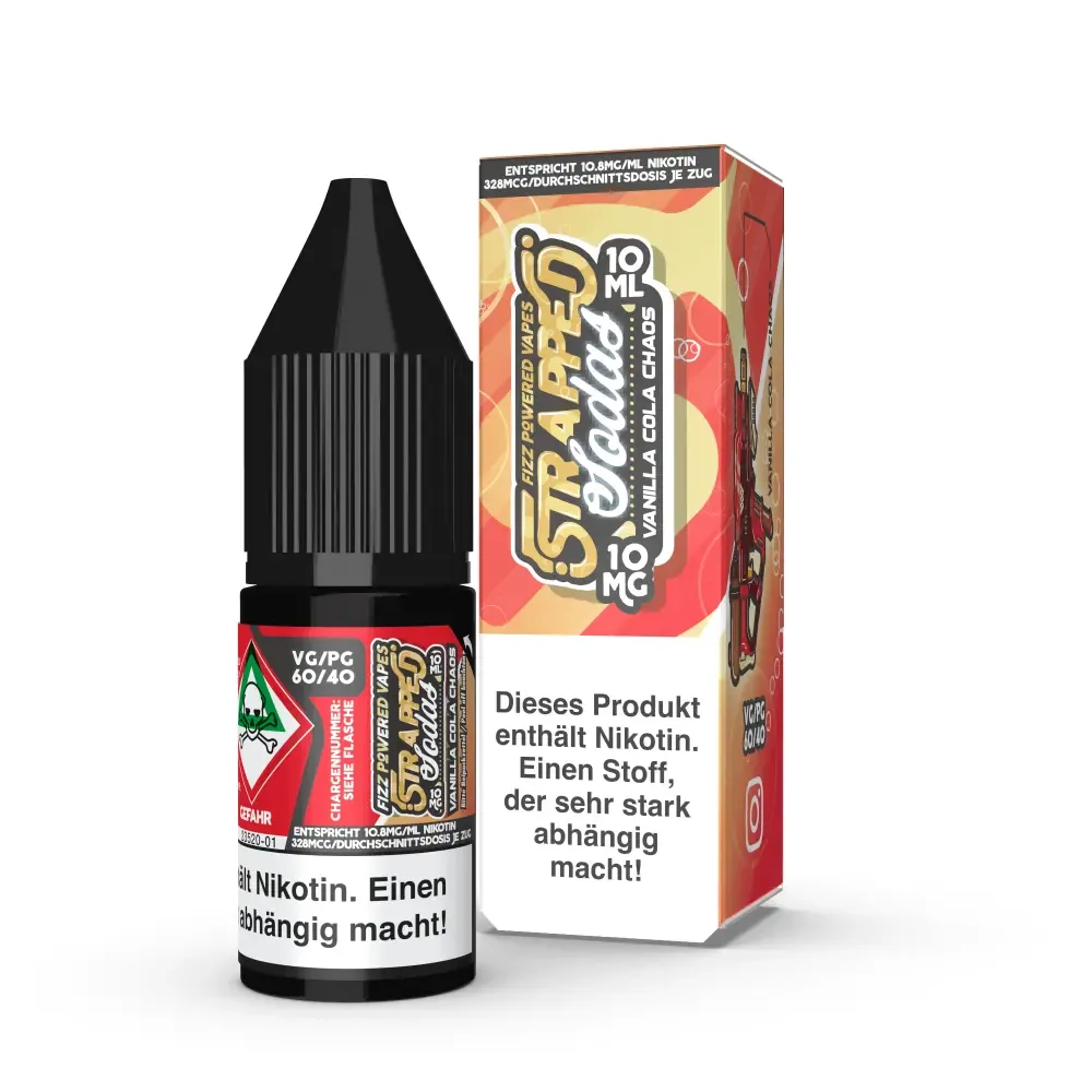 Strapped E-Liquid – Vanilla Cola Chaos – NicSalt (Nikotinsalzliquid, 10 ml, 60% VG / 40% PG)