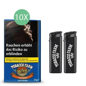 Tobacco Farm Halfzware Tabak 10 x Pouch mit Feuerzeugen