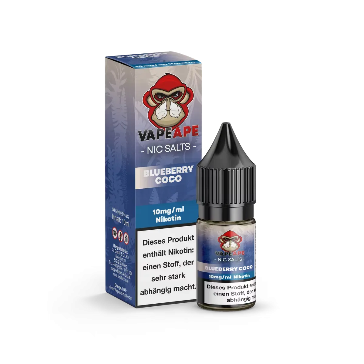 VapeApe – Nikotinsalz-Liquid – 10ml – Blueberry Coco | Nikotinsalz-Stärke : 10mg