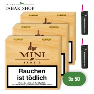 Villiger Mini Brasil Zigarillos (3 x 50) + 2 OTS Sturmfeuerzeuge