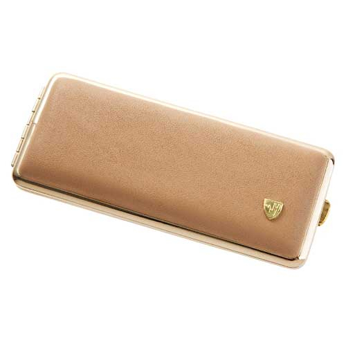 vom Hofe Zigaretten Etui, Leder, beige mit Goldrand