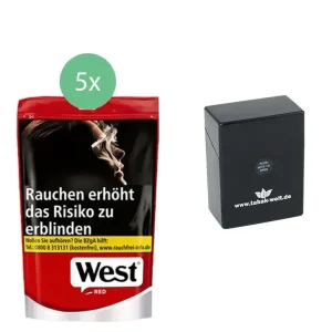 West Red Beutel 5 x 75g mit Zigarettenbox