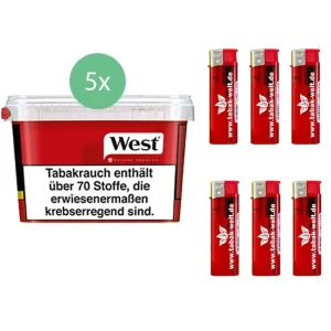 West Tabak Red 5 x Mega Box mit 5x Feuerzeugen