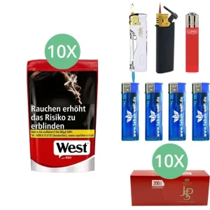 West Tabak XL Red 10 x Beutel mit 2000 JPS Hülsen