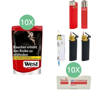 West Tabak XL Red 10 x Beutel mit 2000 King Size Hülsen