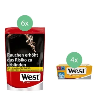West Tabak XL Red 6 x Beutel mit 1000 Yellow Special Size Hülsen