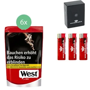 West Tabak XL Red 6 x Beutel mit Zigarettenbox