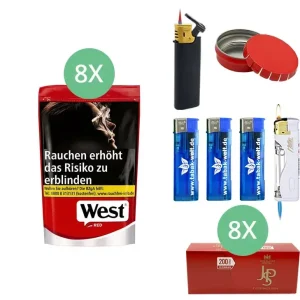West Tabak XL Red 8 x Beutel mit 1600 JPS Hülsen