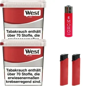 West Volumentabak Red 2 x Giga Box mit Clipper Feuerzeugen
