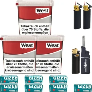 West Volumentabak Red 3 x Giga Box mit 1400 Methol Extra Hülsen