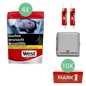 West Volumentabak Red XXL 4 x Beutel mit 2000 Mark1 King Size Hülsen