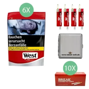 West Volumentabak Red XXL 6 x Beutel mit 2000 King Size Hülsen