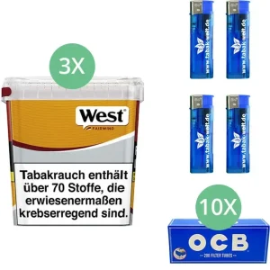 West Volumentabak Yellow 3 x Giga Box mit 2000 OCB Hülsen