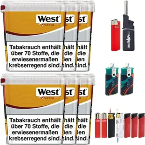 West Yellow Fairwind 6 x Giga Box mit Feuerzeugen und Feuerzeugen