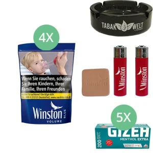 Winston Blue 4 x 100g mit 1000 Menthol Extra Size Hülsen