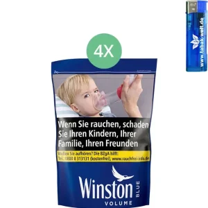 Winston Blue Volumentabak 4 x 113g mit Feuerzeugen