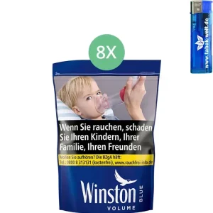 Winston Blue Volumentabak 8 x 113g mit Feuerzeugen