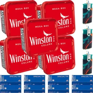 Winston Tabak 5 x Mega Box mit 2000 Gizeh Hülsen