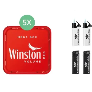 Winston Tabak 5 x Mega Box mit Feuerzeugen