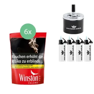 Winston Tabak Red XXL 6 x Beutel mit Drehaschenbecher