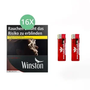 Winston Zigaretten Black XXL (2 Stangen) mit Raucherzubehör