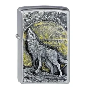 ZIPPO chrom gebuerstet Wolf at Moonlight Emblem 2003038