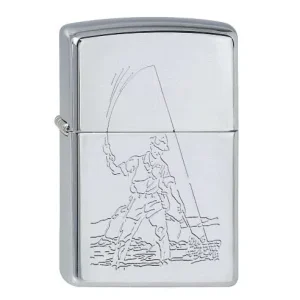 Zippo chrom poliert Angler mit Netz